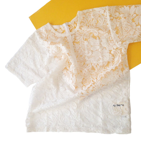White T-Shirt | Cream Lace | M
